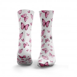 Chaussettes blanches PINK BUTTERFLIES| HEXXEE SOCKS
