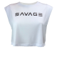 WOMEN'S CUT OFF SLEEVELESS CROP T white for women | SAVAGE BARBELL