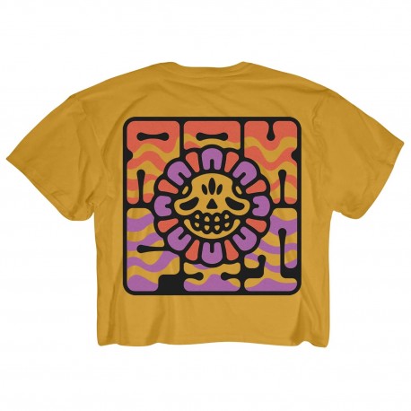 Training crop T-shirt FLOWER POWER yellow for women |ROKFIT