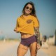 Training crop T-shirt FLOWER POWER yellow for women |ROKFIT