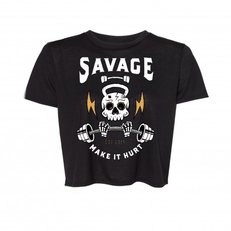 WOMEN'S CUT OFF SLEEVELESS CROP T black for women | SAVAGE BARBELL