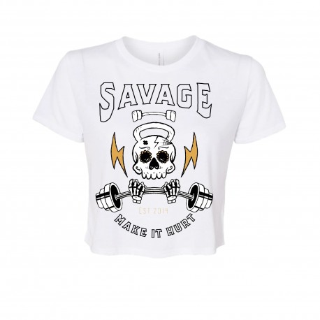 WOMEN'S CUT OFF SLEEVELESS CROP T black for women | SAVAGE BARBELL