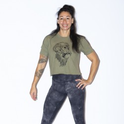 Crop t-shirt femme vert chiné GORILLA OPS | VERY BAD WOD x WILL LENNART TATOO