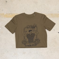 Training crop t shirt green khaki FRENCH WOD for women | VERY BAD WOD