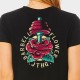 Black training crop T-shirt BARBELL FLOWER | JUSTHANG