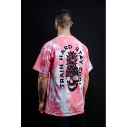 Unisex pink oversized T-Shirt TIE DYE TRAIN HARD STAY COOL | VERY BAD WOD