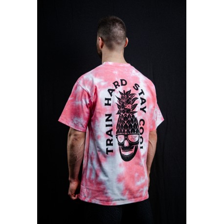 Unisex pink oversized T-Shirt TIE DYE TRAIN HARD STAY COOL | VERY BAD WOD