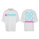 Unisex white oversized T-Shirt TRAINING DISTRIBUTION pink and blue | TRAINING DISTRIBUTION