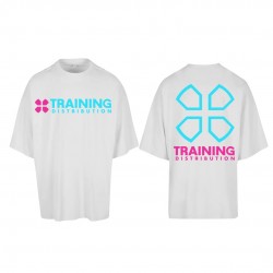 T-Shirt oversize unisexe blanc TRAINING DISTRIBUTION turquoise et rose | TRAINING DISTRIBUTION