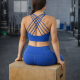 Brassière fitness femme Very Bad Wod bleue dos croisé maintien pour training