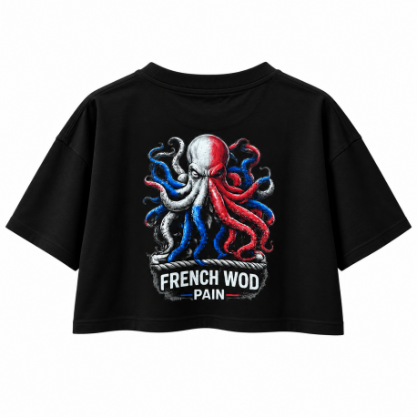 Vue arrière du crop top French WOD Pain avec poulpe tricolore.