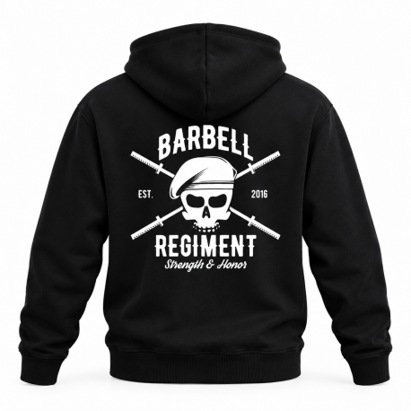 Sweat Heavy Duty Hoodie 2 noir – imprimé Barbell Regiment Strength & Honor au dos