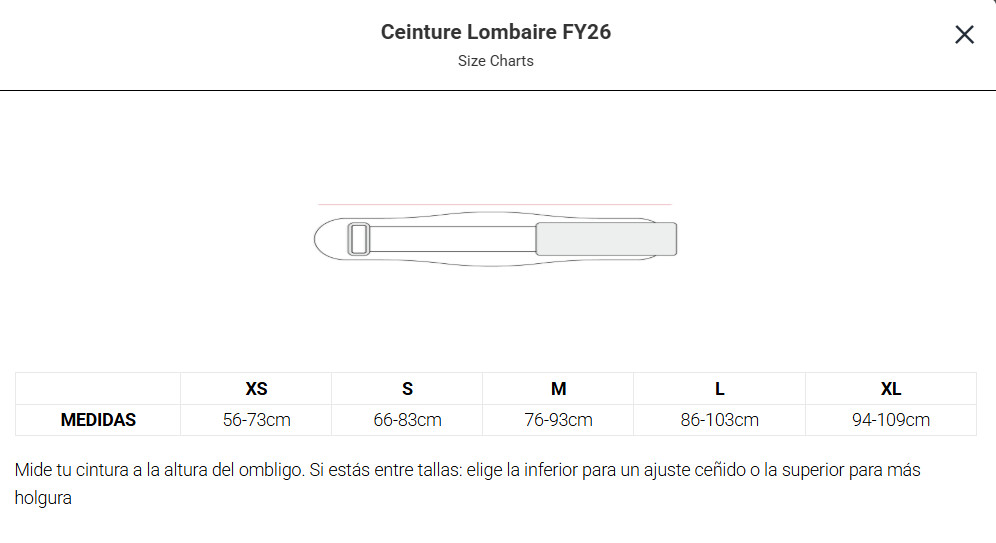Guide des tailles PICSIL ceinture FY26